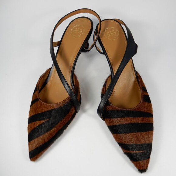 ATP ATELIER Riano Asymmetrical Slingback Pumps 40 10 Animal Calf Hair NEW $590 - Picture 1 of 16